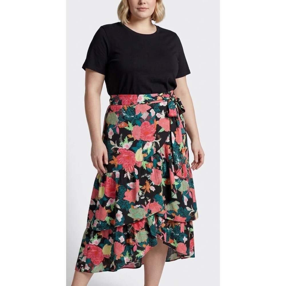 Thalia Sodi Womens XL Floral Ruffled High Low Skirt Multi Color NWT